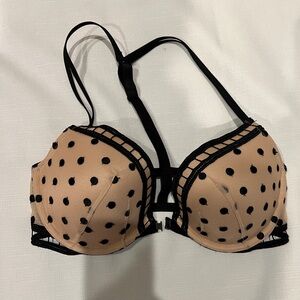 Victoria's Secret Black and Tan Polka Dot Bra Very Sexy Push-up Padded 36C